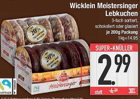 Wicklein Meistersinger Lebkuchen 3-fach sortiert, schokoliert oder glasiert je 200g Packung