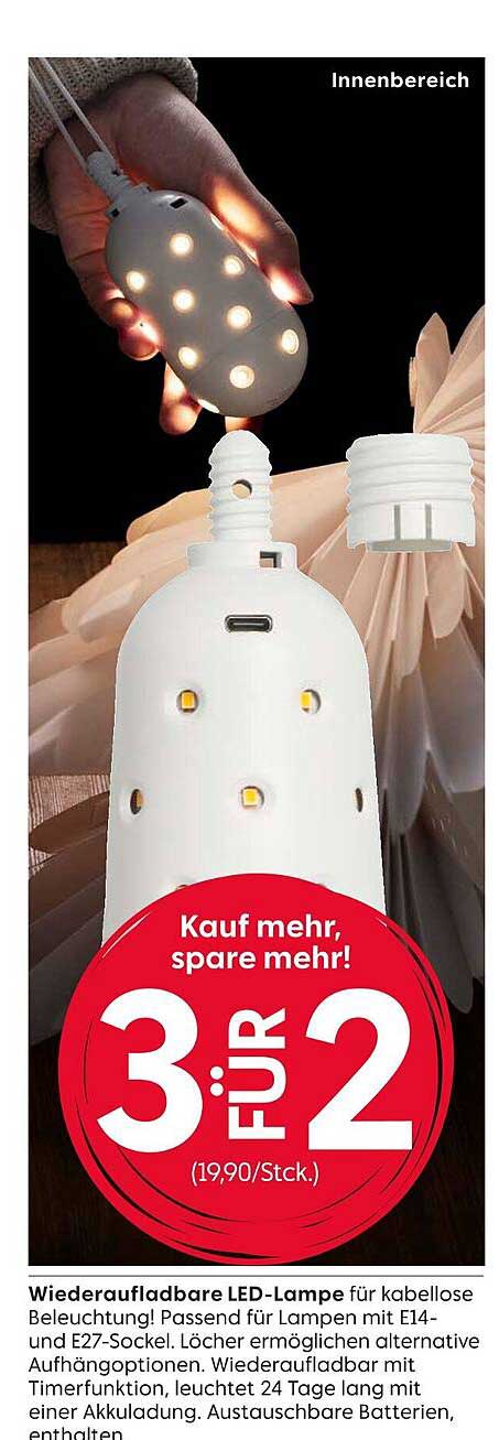 Wiederaufladbare LED-Lampe für kabellose Beleuchtung