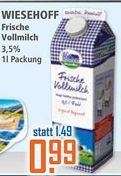 WIESEHOFF Frische Vollmilch 3,5% 1l Packung