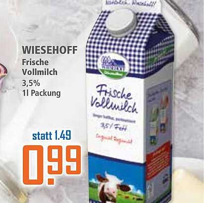 WIESEHOFF Frische Vollmilch 3,5% 1l Packung