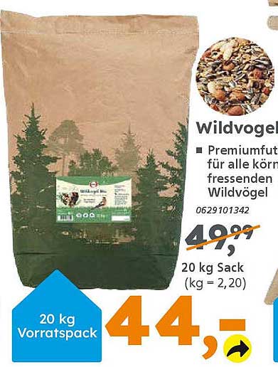 Wildvogelfutter 20 kg Sack - Premiumqualität für alle Körner fressenden Wildvögel