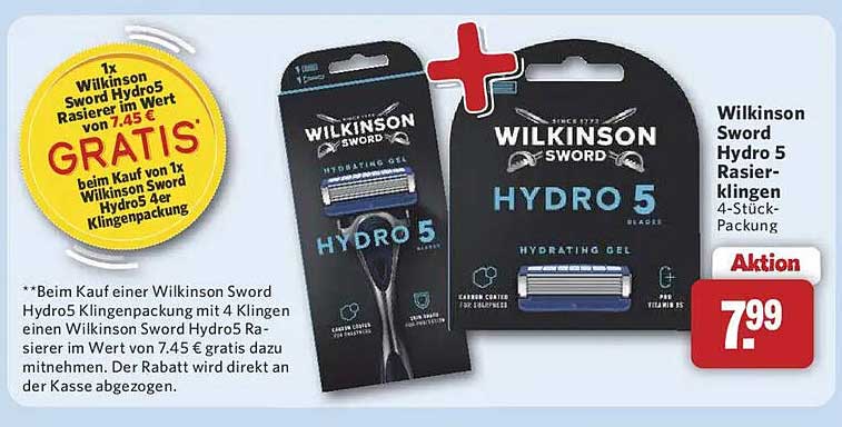 Wilkinson Sword Hydro 5 Rasierklingen 4-Stück-Packung mit GRATIS Rasierer