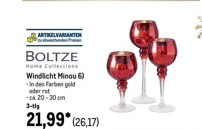 Windlicht Minou 6 - 3-teilig in gold oder rot