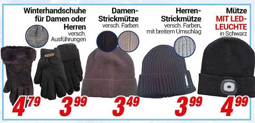 Winterhandschuhe für Damen oder Herren, Damen-Strickmütze, Herren-Strickmütze, Mütze mit LED-Leuchte