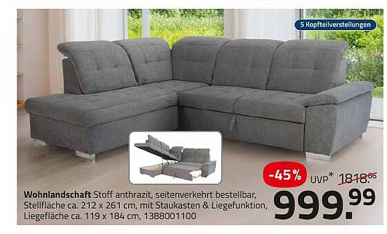 Wohnlandschaft Stoff anthrazit, seitenverkehrt bestellbar