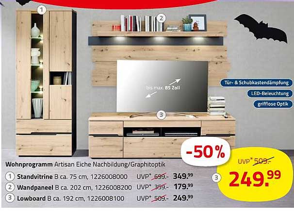 Wohnprogramm Artisan Eiche Nachbildung/Graphitoptik - 50% Rabatt