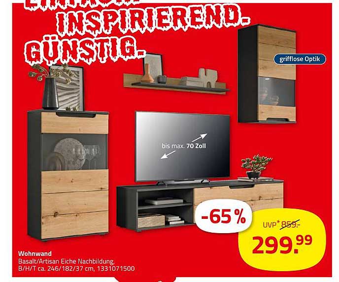 Wohnwand in Basalt/Artisan Eiche Nachbildung