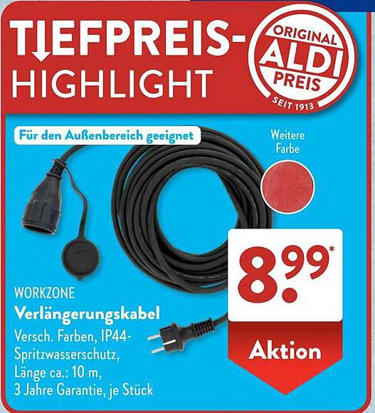 WORKZONE Verlängerungskabel 10 m, IP44