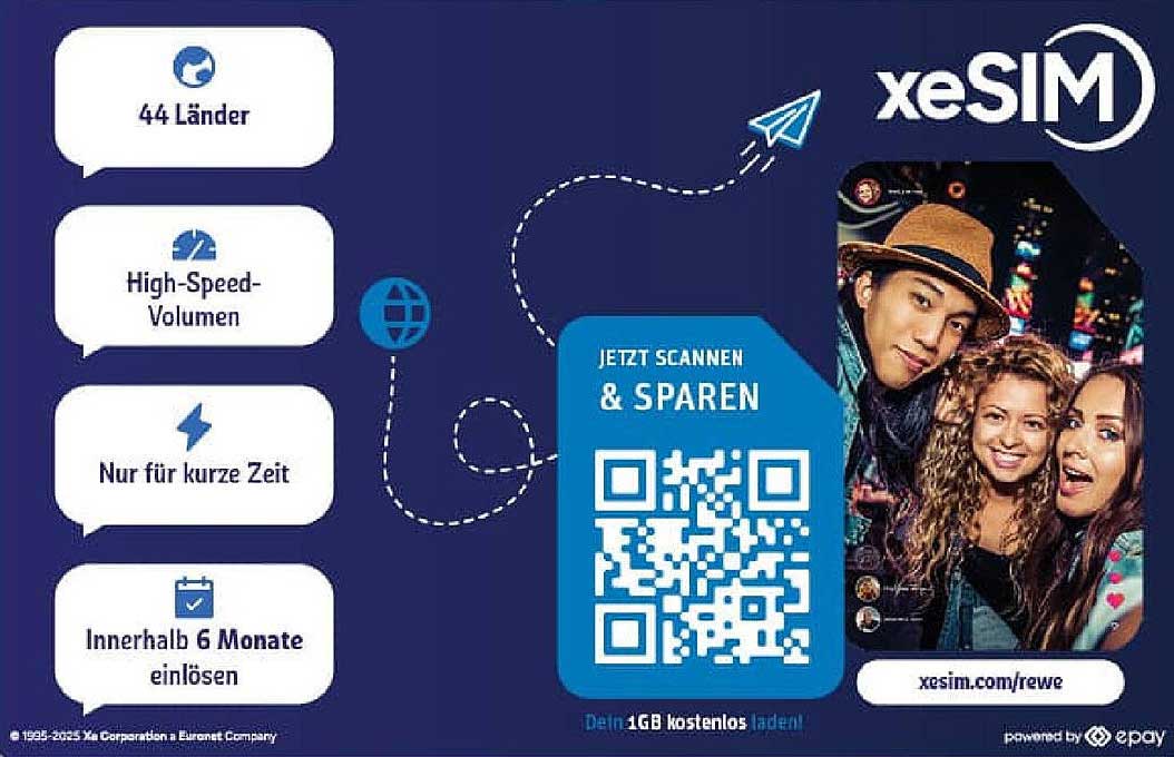 xeSIM - High-Speed-Datenvolumen für 44 Länder