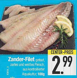 Zander-Filet, zartes und weißes Fleisch aus kontrollierter Aquakultur, 100g
