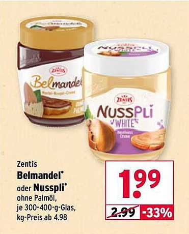 Zentis Belmandel® oder Nusspli® ohne Palmöl