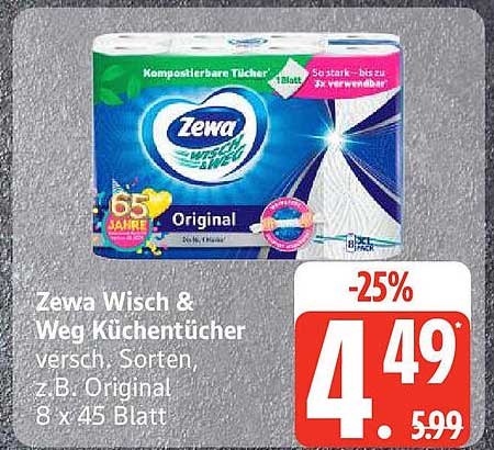 Zewa Wisch & Weg Küchenutücher - 8 x 45 Blatt