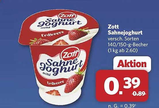 Zott Sahnejoghurt Erdbeere 140/150-g-Becher
