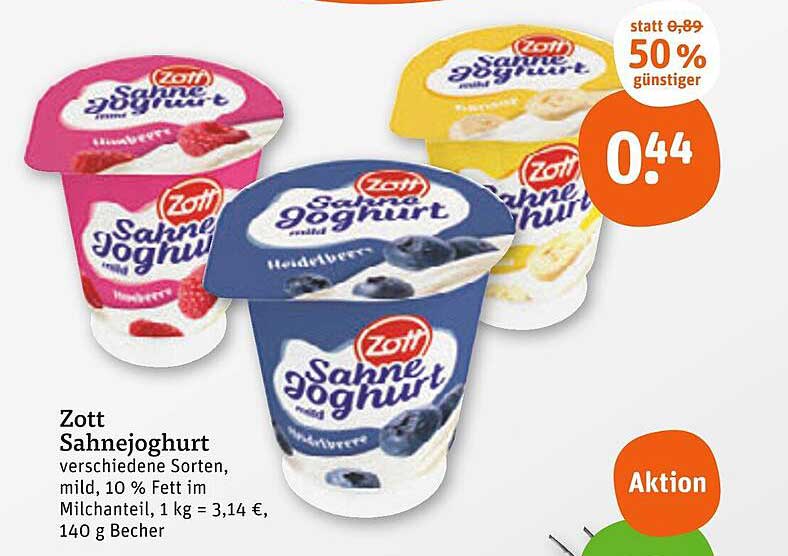 Zott Sahnejoghurt verschiedene Sorten, mild, 10 % Fett im Milchanteil, 140 g Becher