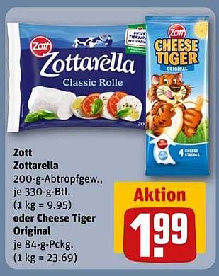 Zott Zottarella Classic Rolle oder Cheese Tiger Original