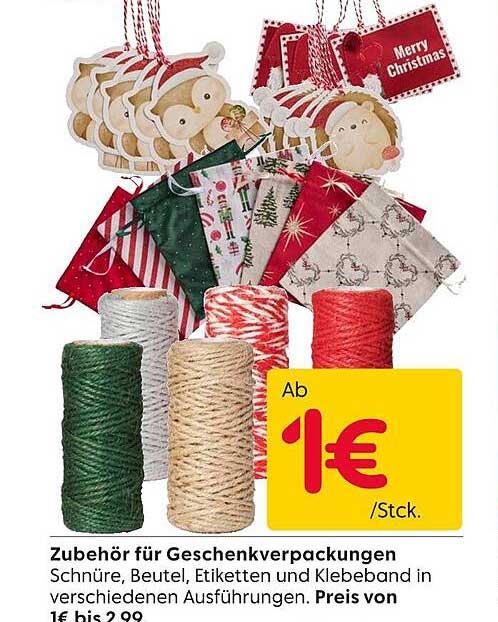 Zubehör für Geschenverpackungen - Schnüre, Beutel, Etiketten und Klebeband