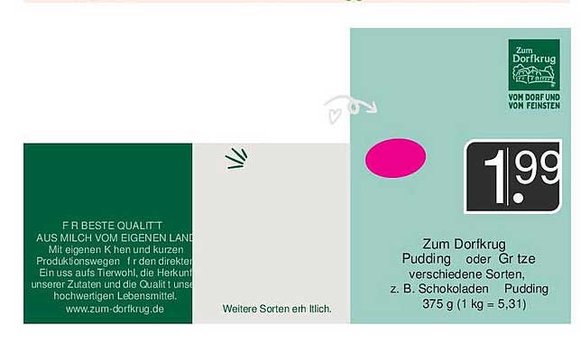 Zum Dorfkrug Pudding oder Grieß verschiedene Sorten 375 g