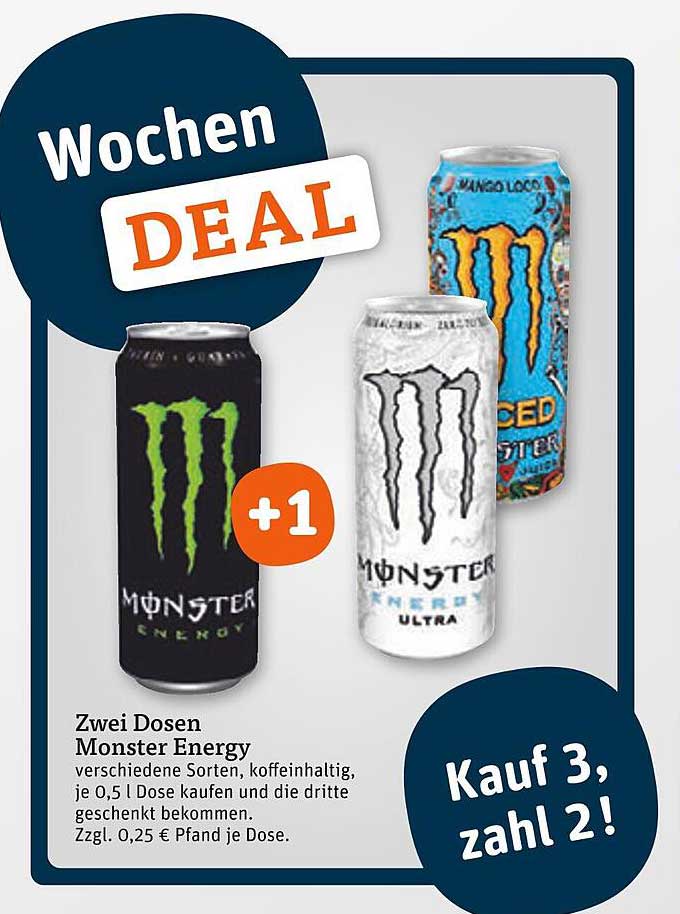 Zwei Dosen Monster Energy - Kauf 3, zahl 2!