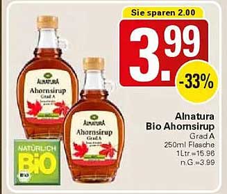 Alnatura Ahornsirup Grad A, Heller Sirup, Mild-Süßer Geschmack 250Ml ...