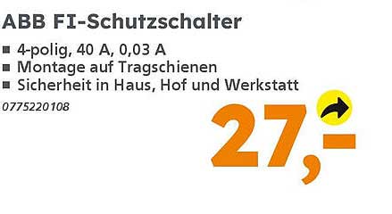 ABB FI-Schutzschalter 4-polig, 40 A, 0,03 A