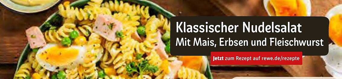 Klassischer Nudelsalat Mit Mais, Erbsen Und Fleischwurst Angebot bei REWE Klassischer Nudelsalat Mit Mais, Erbsen Und Fleischwurst Angebot bei REWE