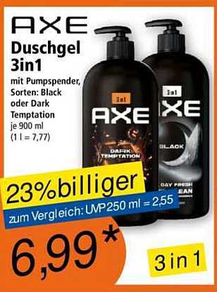 AXE Duschgel 3in1 mit Pumpspender, Sorten: Black oder Dark Temptation je 900 ml