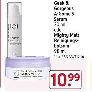 Geek & Gorgeous A-Game 5 Serum 30 ml oder Mighty Melt Reinigungsbalsam 98 ml