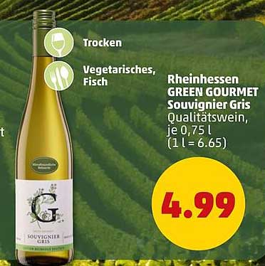 Rheinhessen GREEN GOURMET Souvignier Gris Qualitätswein, je 0,75 l (1 l = 6.65)