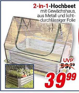 2-in-1-Hochbeet mit Gewächshaus, aus Metall und lichtdurchlässiger Folie