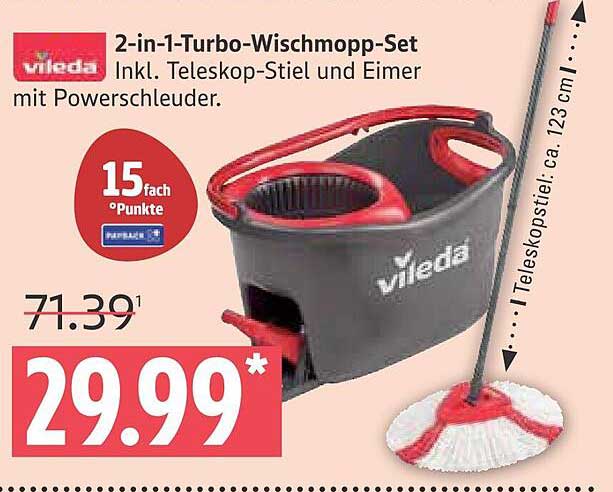 2-in-1-Turbo-Wischmopp-Set inkl. Teleskop-Stiel und Eimer mit Powerschleuder