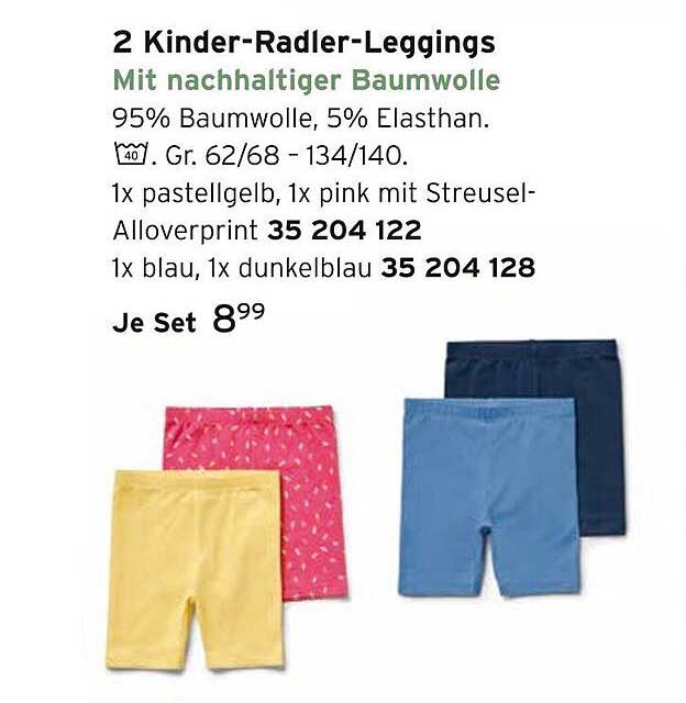 2 Kinder-Radler-Leggings mit nachhaltiger Baumwolle