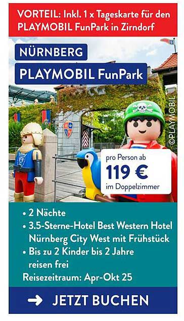 2 Nächte im 3.5-Sterne-Hotel Best Western Hotel Nürnberg City West inklusive Besuch im PLAYMOBIL FunPark