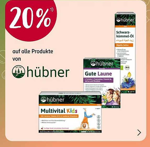 20% Rabatt auf alle Produkte von Hübner