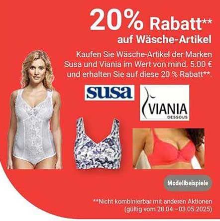 20% Rabatt auf Wäsche-Artikel der Marken Susa und Viania