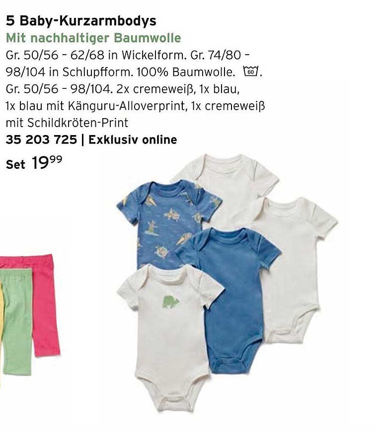 5 Baby-Kurzarmbodys mit nachhaltiger Baumwolle