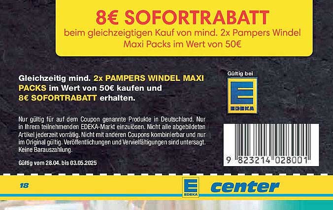 8€ Sofortrabatt beim Kauf von Pampers Windel Maxi Packs