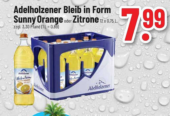 Adelholzener Bleib in Form Sunny Orange oder Zitrone 12 x 0,75 L