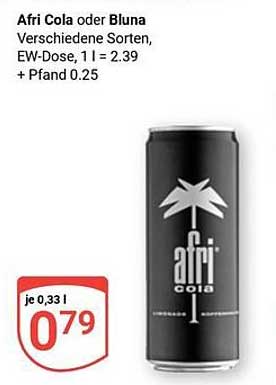 Afri Cola oder Bluna – Verschiedene Sorten, EW-Dose, 1 l = 2,39 + Pfand 0,25