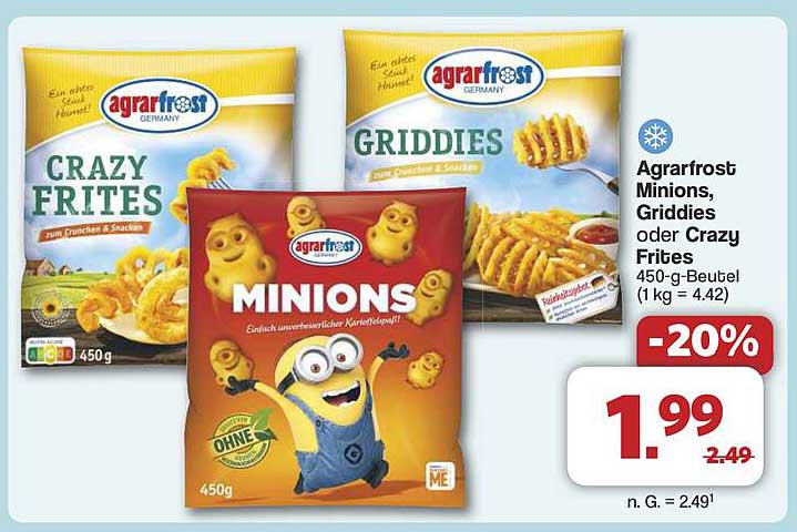 Agrarfrost Minions, Griddies oder Crazy Frites 450-g-Beutel