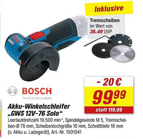 Akku-Winkelschleifer „GWS 12V-76 Solo“