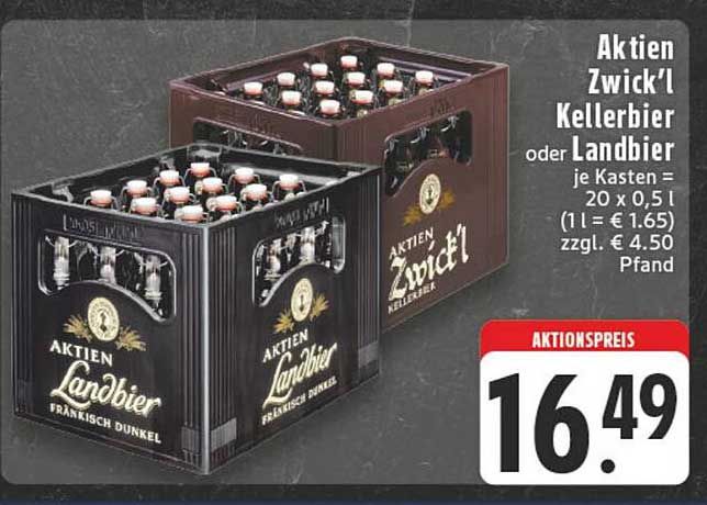 Aktien Zwick'l Kellerbier oder Landbier - Kasten à 20 x 0,5 l