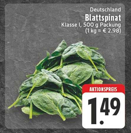 Aktionspreis für frischen Blattspinat - 500 g für nur 1,49 €