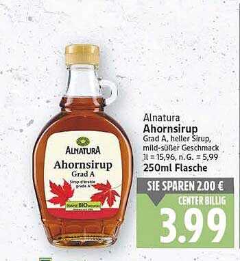 Alnatura Ahornsirup Grad A, 250ml