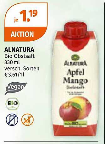 ALNATURA Bio Obstsaft Apfel Mango 330 ml