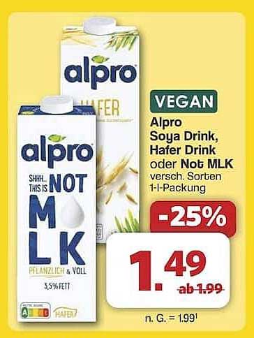 Alpro Soya Drink oder Hafer Drink 1-l-Packung, verschiedene Sorten