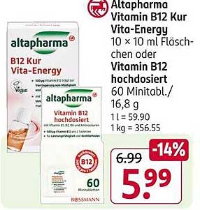 altapharma Vitamin B12 Kur Vita-Energy 10 x 10 ml Fläschchen oder Vitamin B12 hochdosiert 60 Mini-Tabletten