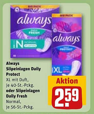 Always Slipeinlagen Daily Protect XL mit Duft oder Slipeinlagen Daily Fresh Normal