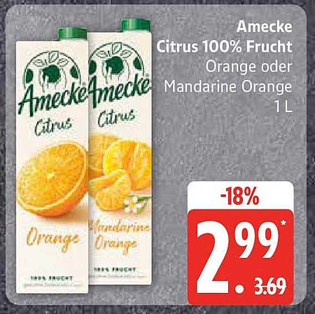 Amecke Citrus 100% Frucht Orange oder Mandarine Orange 1L
