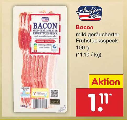 American Style Bacon - mild geräucherter Frühstücksspeck 100 g