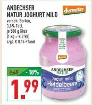ANDECHSER NATUR JOGHURT MILD Heidelbeere 500 g